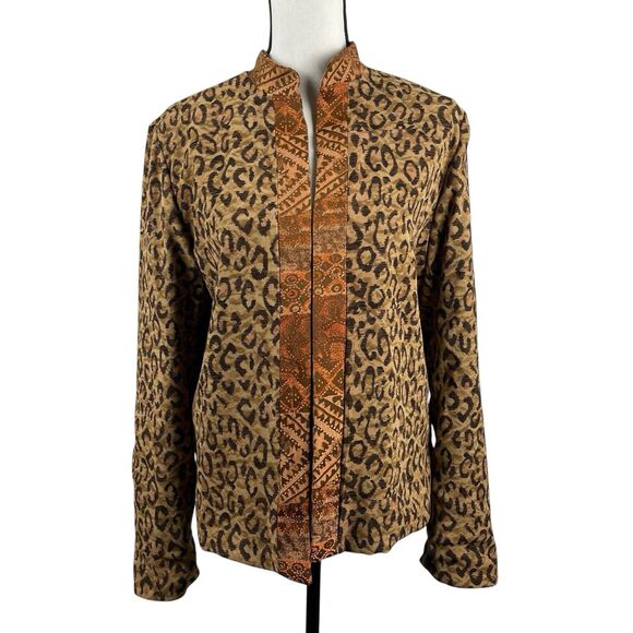 Coldwater Creek Jacket Medium Petite Leopard Jacquard Reversible Open Front NWT - Picture 5 of 14